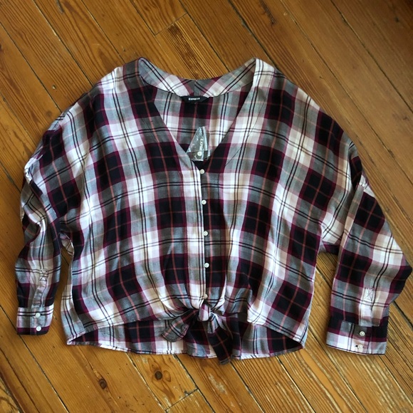 PLAID FRONT TIE DETAIL SHORT SLEEVE TOP